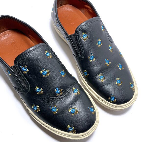 Coach G1367 Black Embroidered Floral Leather Slip On Shoes - Picture 1 of 8